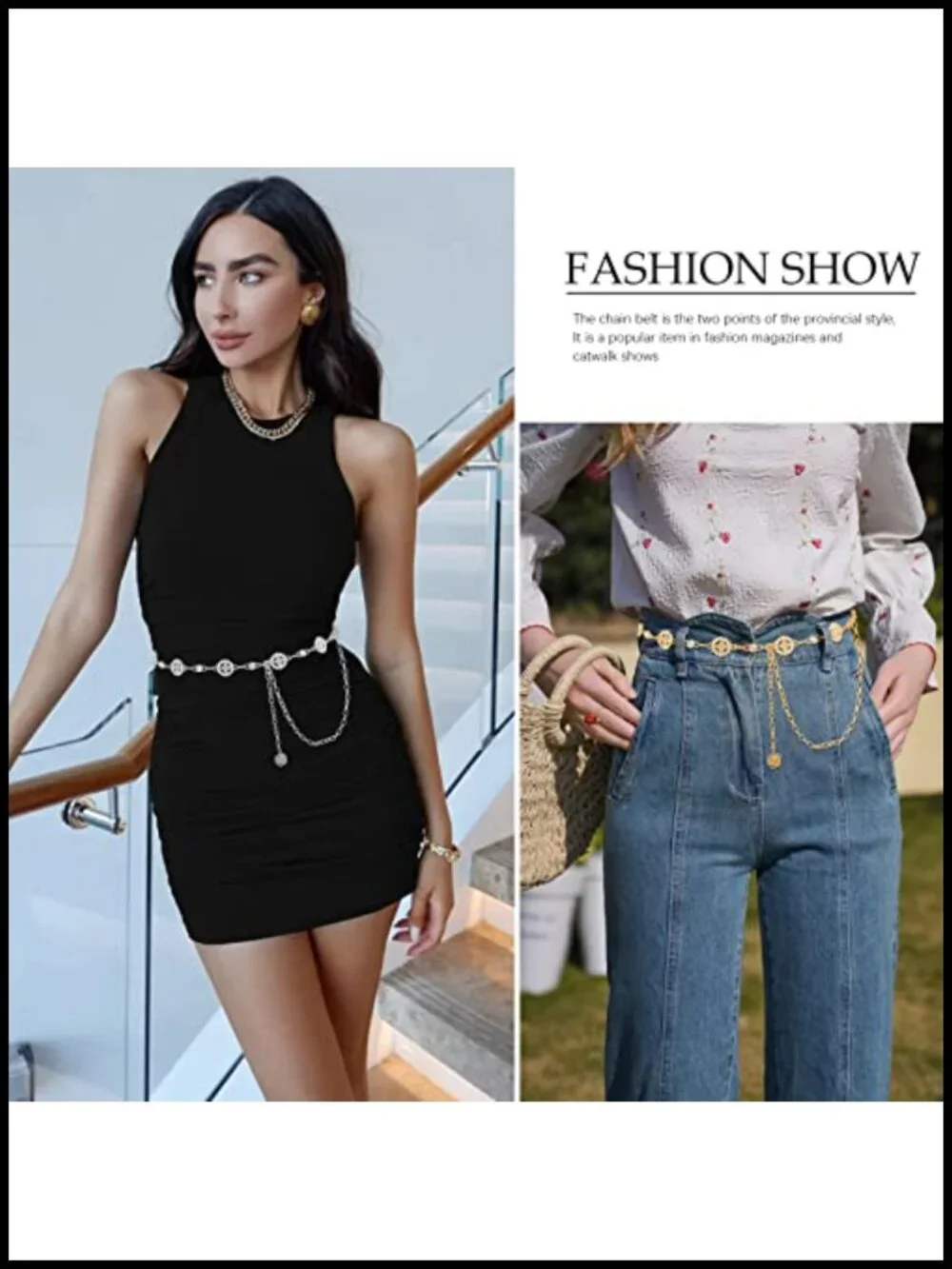 Rhinestone Gold Silver Chain Belt for Dresses - Adjustable Waist Chain Belt